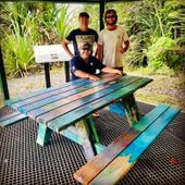 A picnic table made from 100% marine debris plastic has been purchased by Christmas Island National Park. Credit: Eco Crab Industries