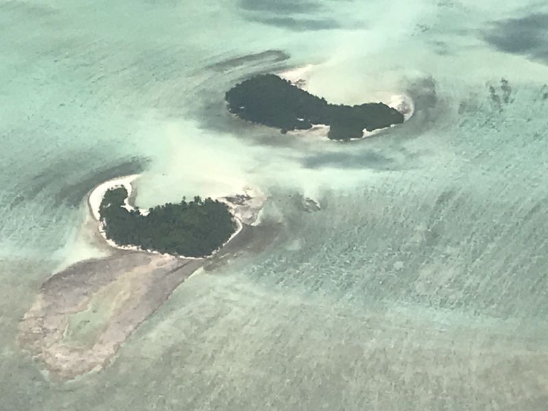 Aerial shot of Cocos (Keeling) Islands group.