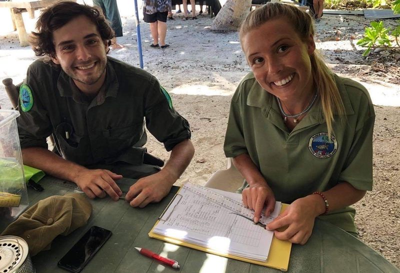 Reptile Keeper Callum Casteel and Threatened Species Officer Kristen Schubert Photo: Kylie James| Cocos Island Adventure Tours.