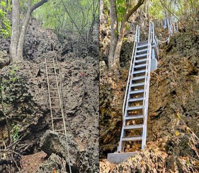 Before and after photo of ladder upgrade at West White Beach.